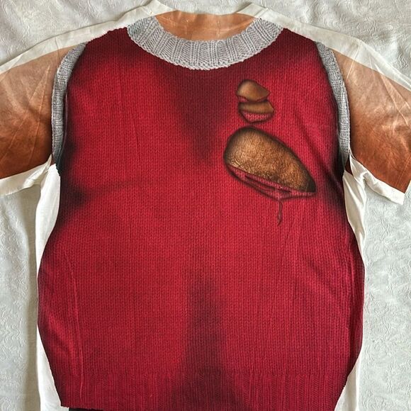 Faux Real Mans Hairy Chest In Ugly Christmas Sweater Vest T shirt Size Medium - Picture 7 of 9